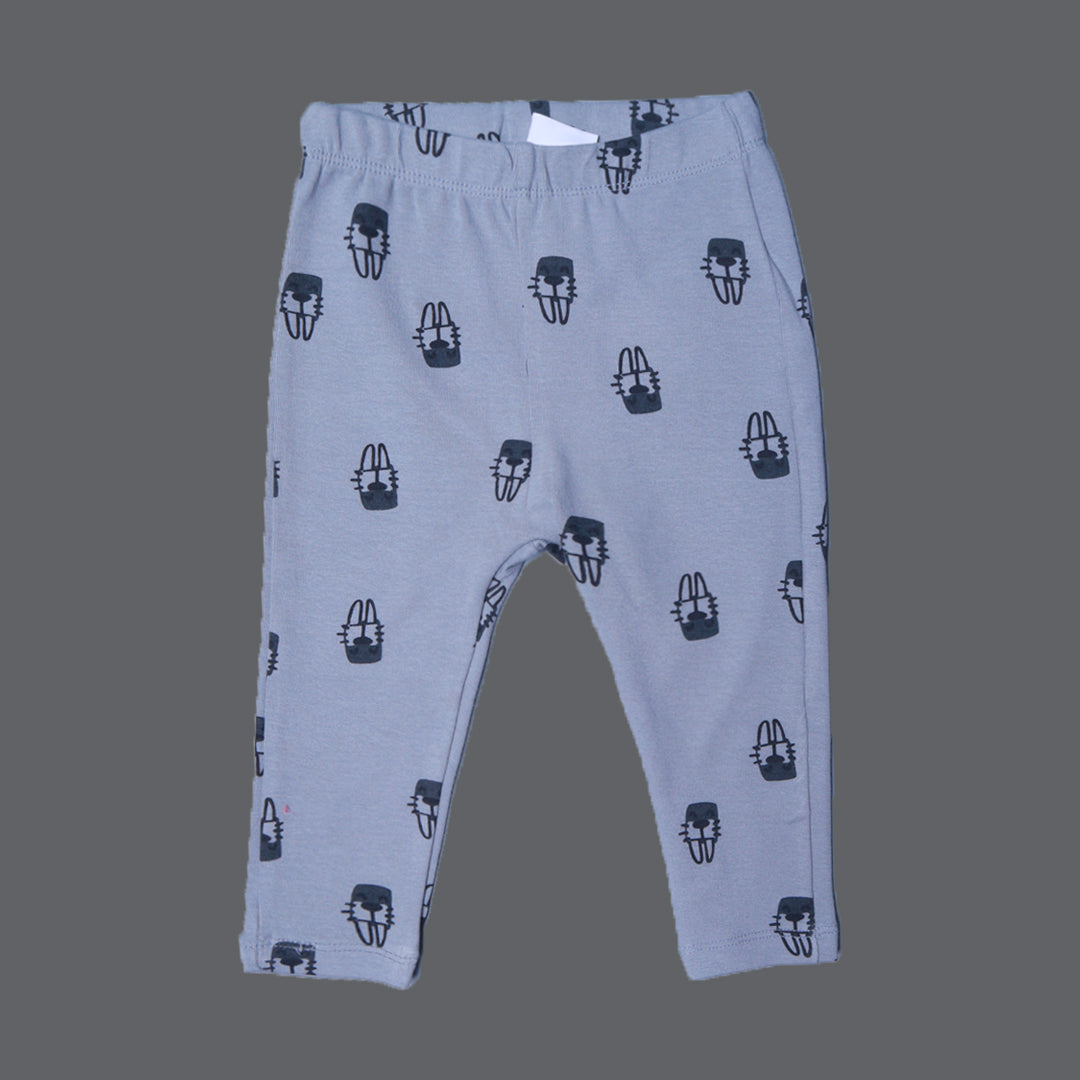 GREY SEA LION FACE PRINT RIBBED FABRIC PAJAMA TROUSER