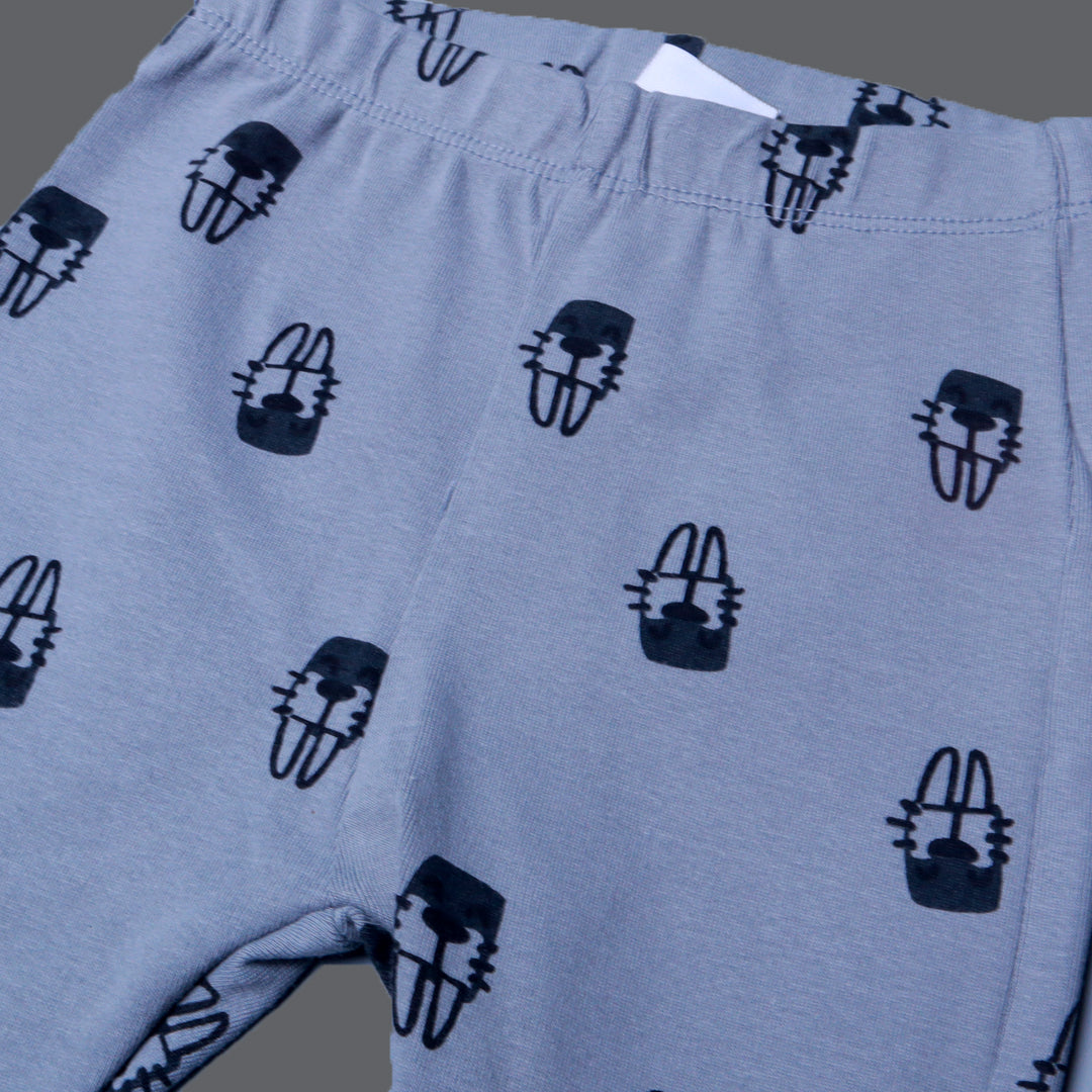GREY SEA LION FACE PRINT RIBBED FABRIC PAJAMA TROUSER Secondary image