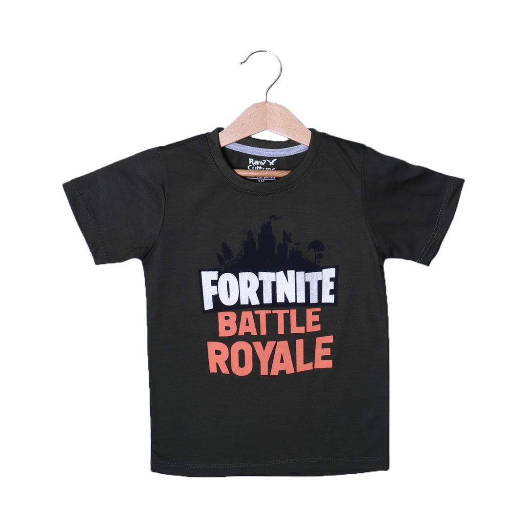 GREEN FORTNITE BATTLE PRINTED HALF SLEEVES T-SHIRT