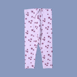 PINK KNOT FLOWERS PRINT RIBBED FABRIC PAJAMA TROUSER
