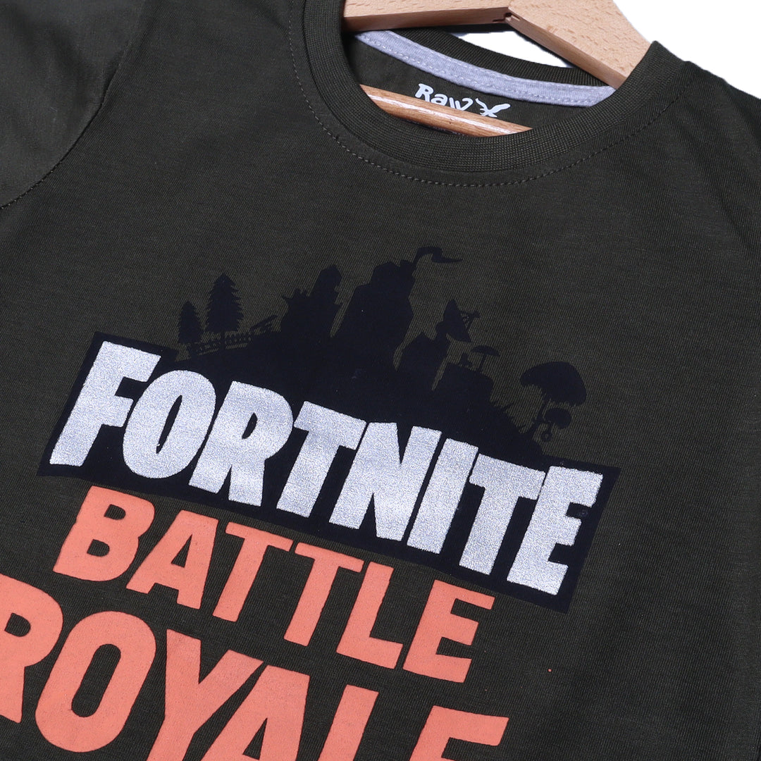 GREEN FORTNITE BATTLE PRINTED HALF SLEEVES T-SHIRT