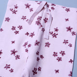 PINK KNOT FLOWERS PRINT RIBBED FABRIC PAJAMA TROUSER
