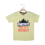 YELLOW FORTNITE BATTLE PRINTED HALF SLEEVES T-SHIRT