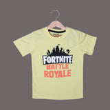 YELLOW FORTNITE BATTLE PRINTED HALF SLEEVES T-SHIRT