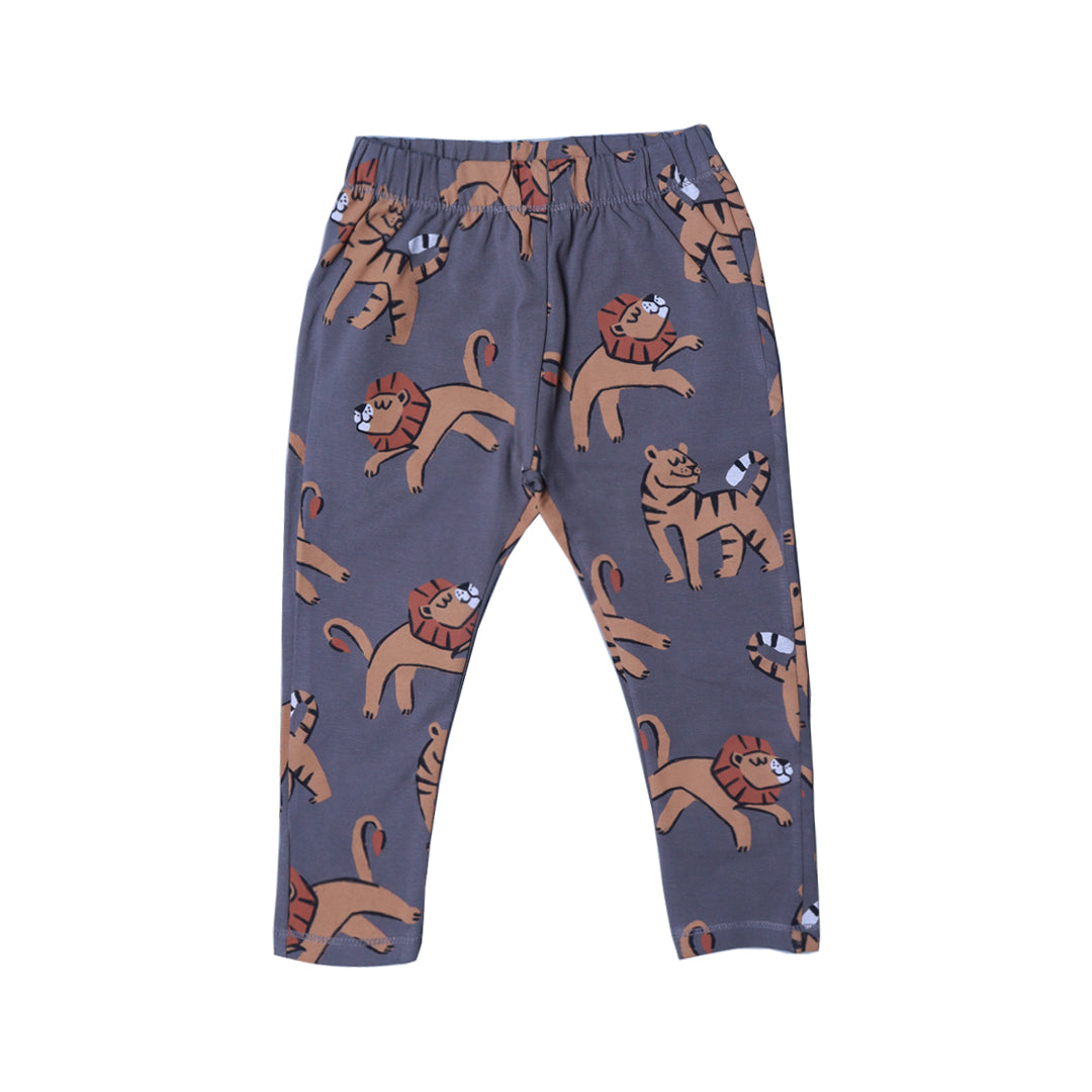 GREY LION & TIGER PRINT JERSY FABRIC PAJAMA TROUSER Secondary image