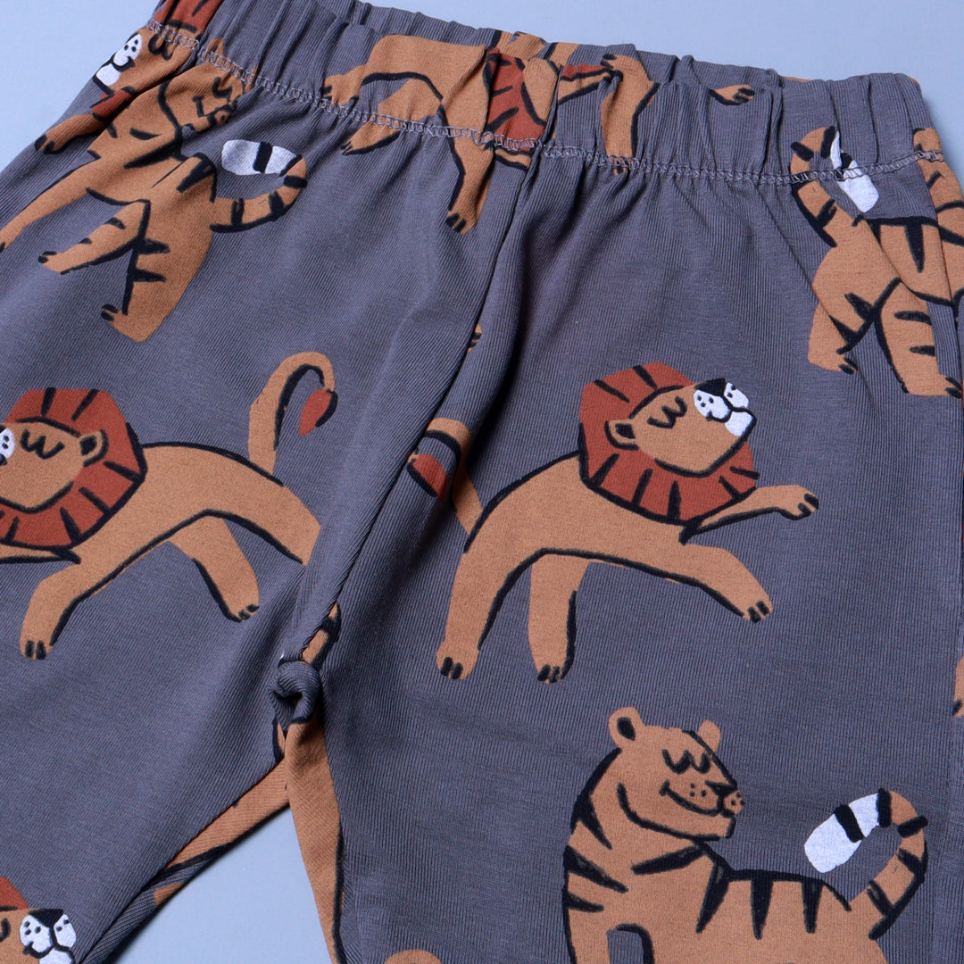GREY LION & TIGER PRINT JERSY FABRIC PAJAMA TROUSER Secondary image