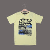 YELLOW AWAKE THE SOUL PRINTED HALF SLEEVES T-SHIRT