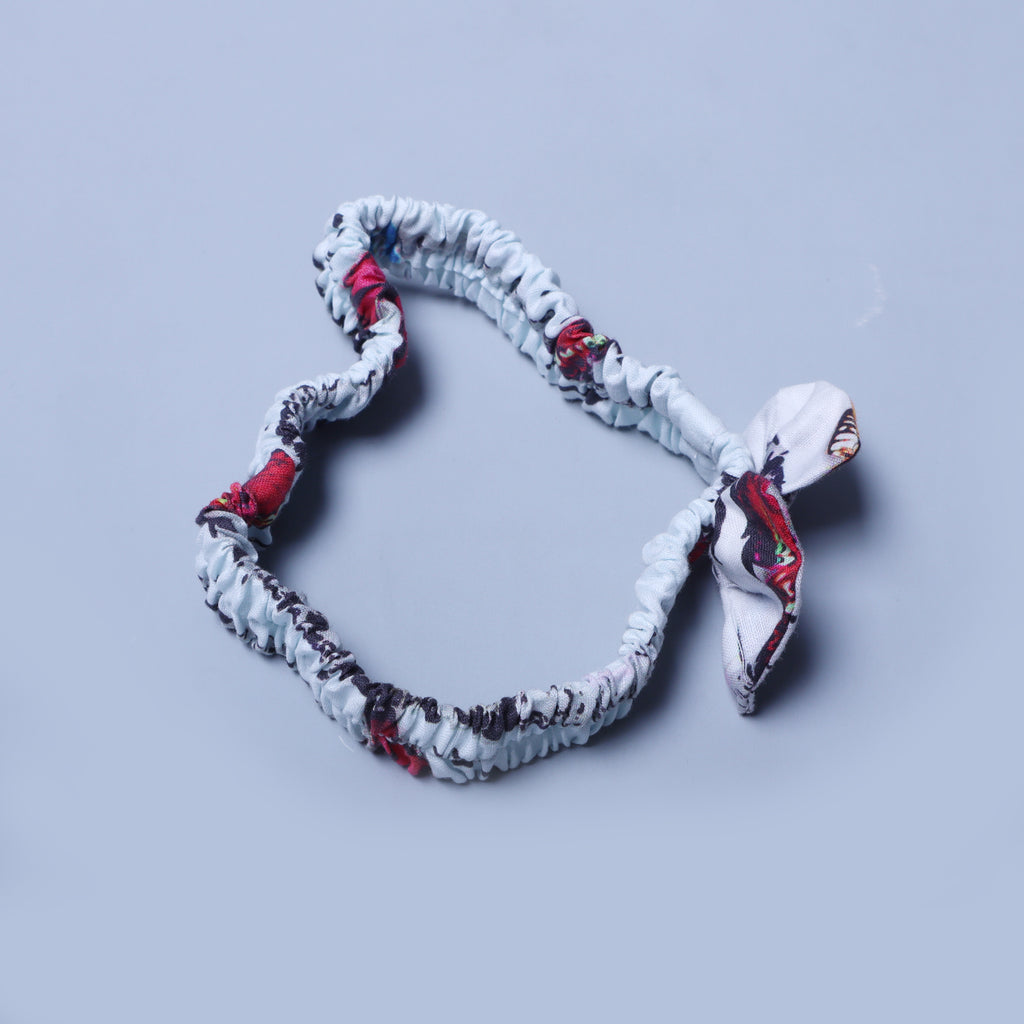SKY BLUE WITH PINK DESIGN PRINTED GIRLS HAIR BAND