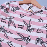 PINK & WHITE BUGS BUNNY PRINT TERRY FABRIC FROCK