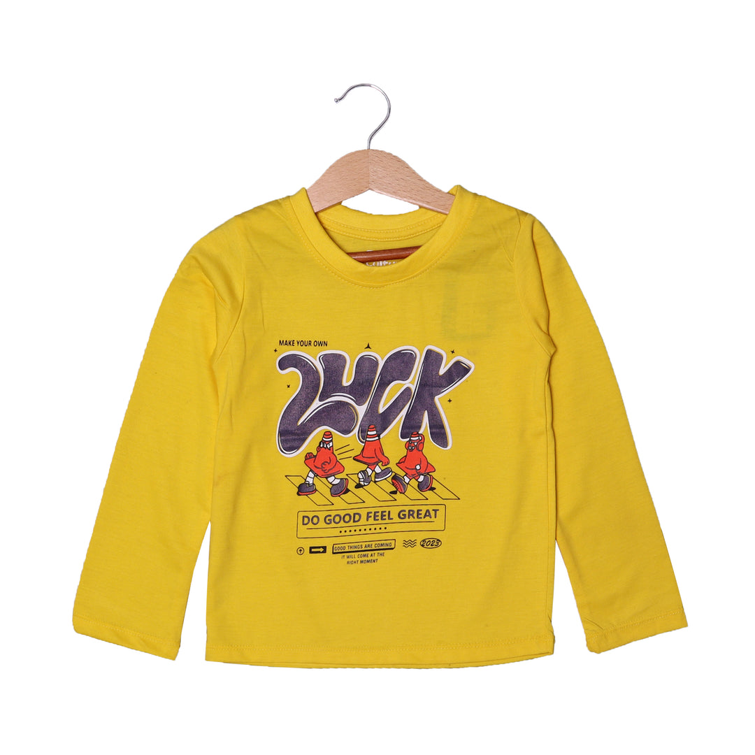 YELLOW LUCK PRINTED FULL SLEEVES T-SHIRT