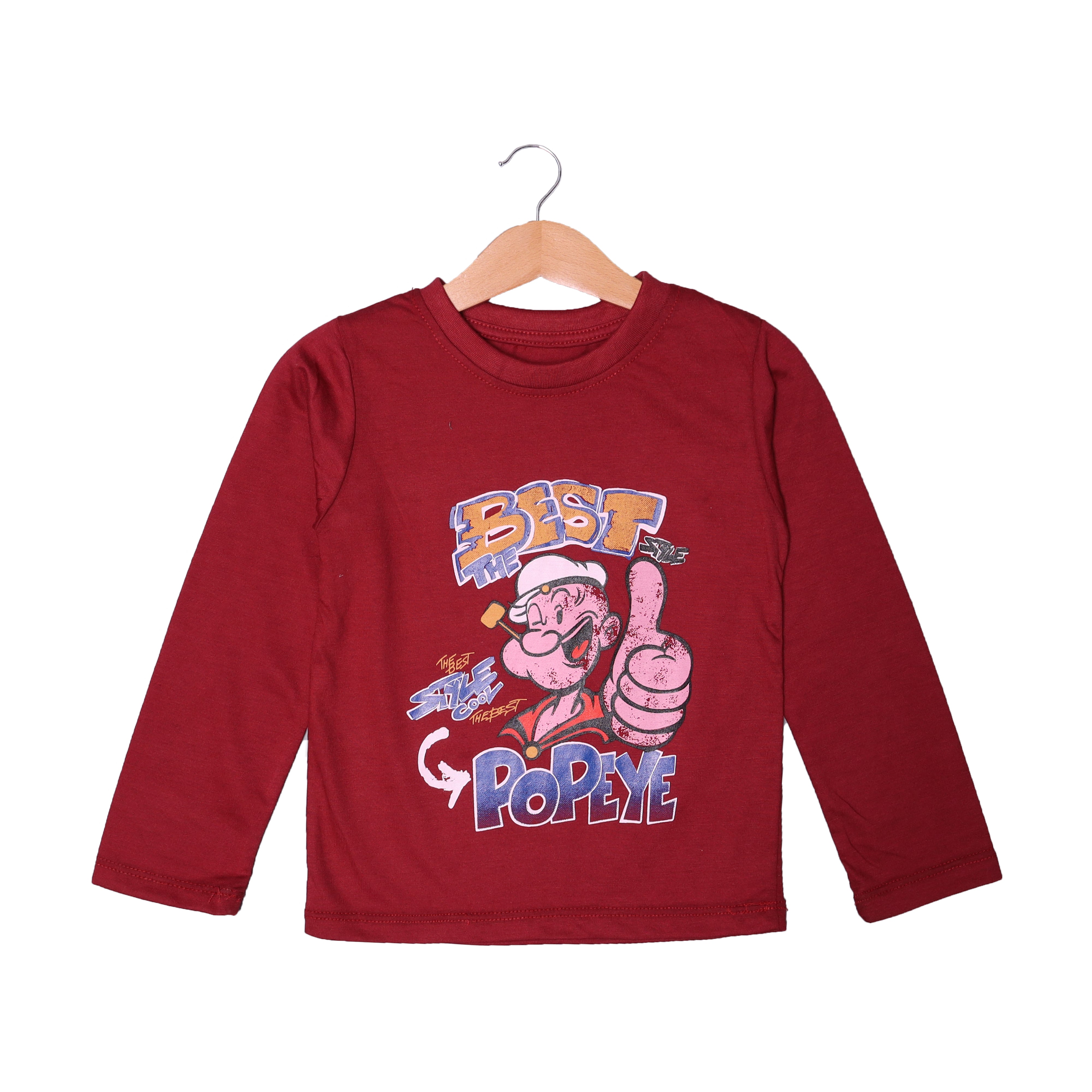 MAROON THE BEST POPEYE PRINTED FULL SLEEVES T-SHIRT Main image