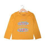 MUSTARD GREAT WAVES PRINTED FULL SLEEVES T-SHIRT