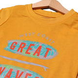 MUSTARD GREAT WAVES PRINTED FULL SLEEVES T-SHIRT