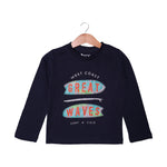 Load image into Gallery viewer, NAVY BLUE GREAT WAVES PRINTED FULL SLEEVES T-SHIRT
