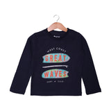 NAVY BLUE GREAT WAVES PRINTED FULL SLEEVES T-SHIRT