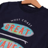 NAVY BLUE GREAT WAVES PRINTED FULL SLEEVES T-SHIRT