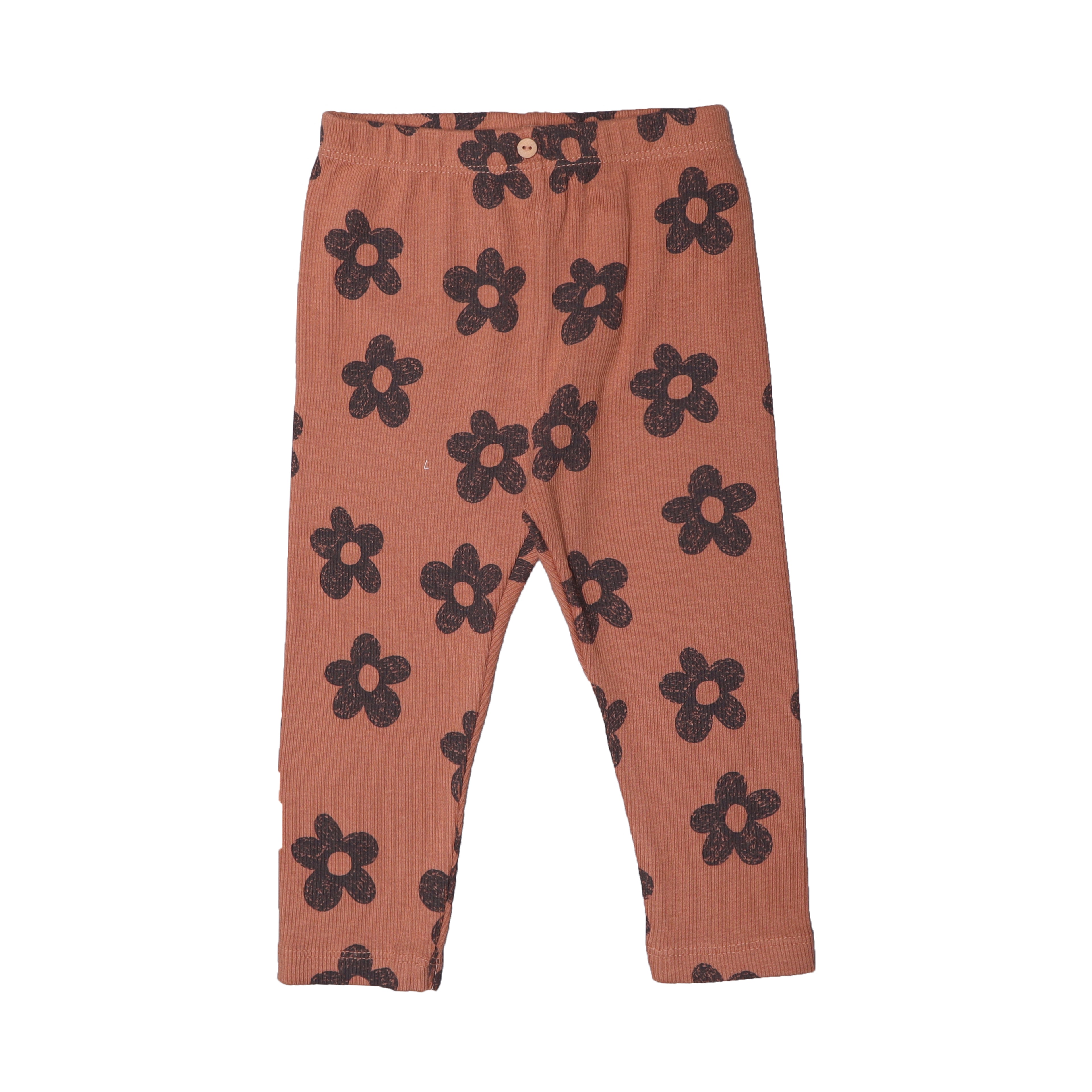 BROWN BLACK FLOWERS PRINTED RIBBED FABRIC PAJAMA FOR GIRLS