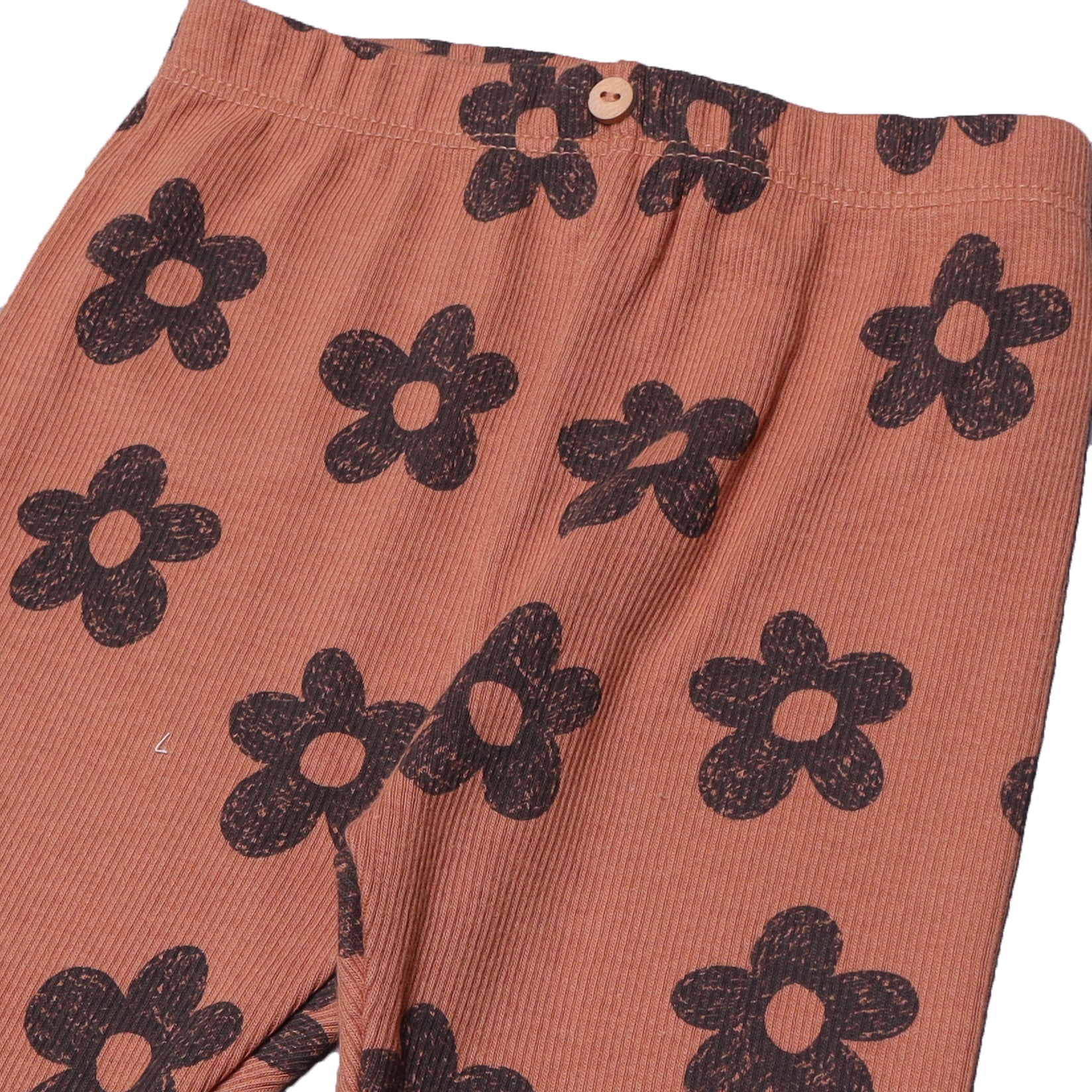 BROWN BLACK FLOWERS PRINTED RIBBED FABRIC PAJAMA FOR GIRLS
