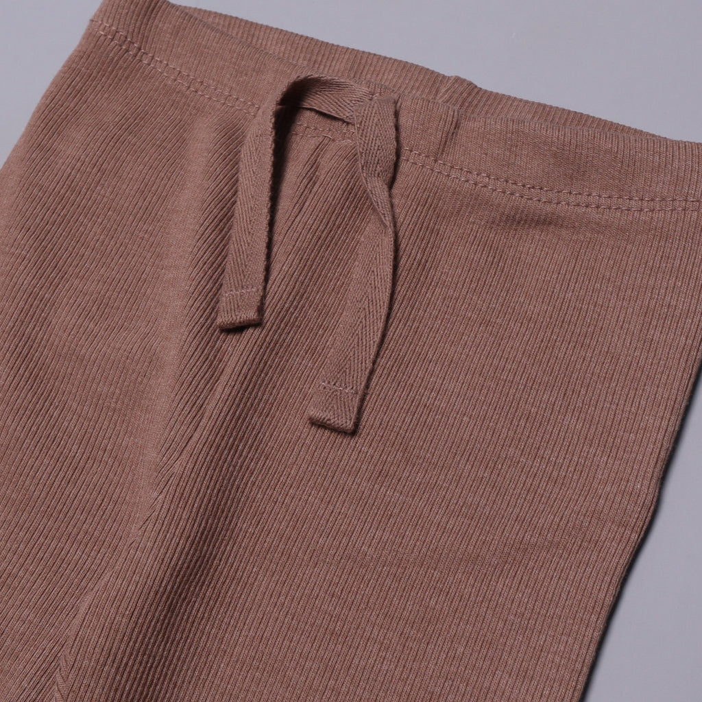 BROWN RIBBED FABRIC WITH KNOT PLAIN PAJAMA TROUSER