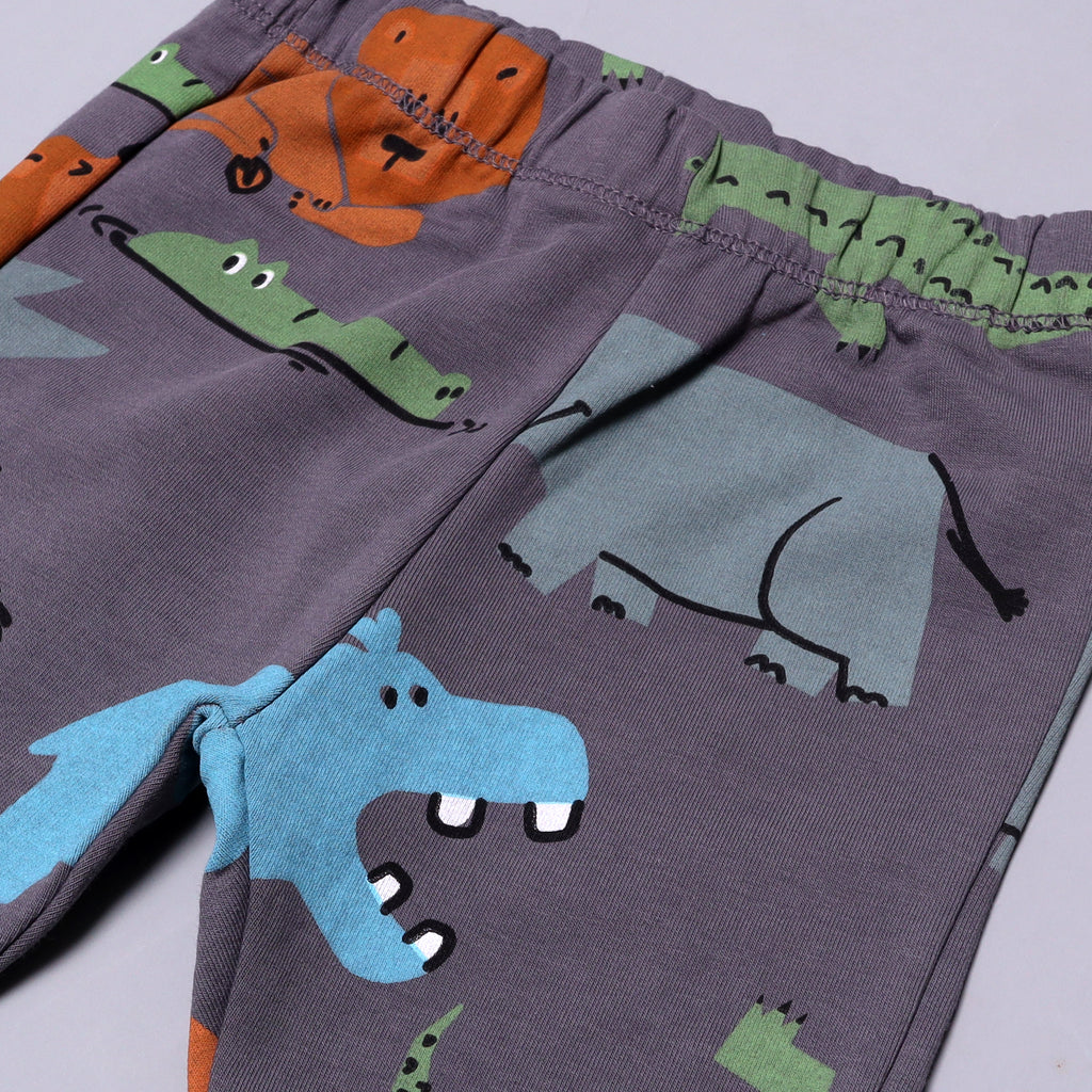 GREY TERRY FABRIC DINO LION PRINTED PAJAMA / TROUSER