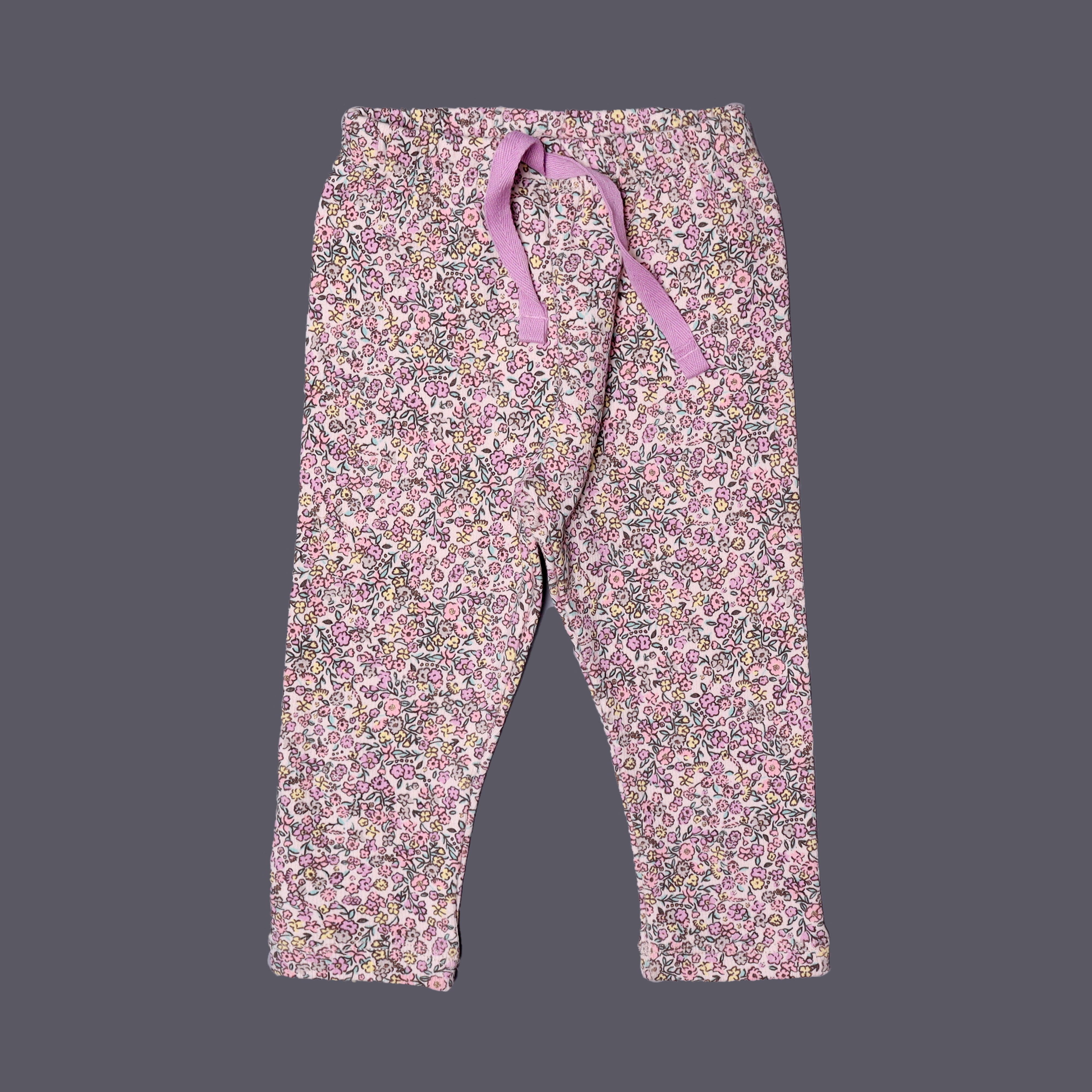 PINK MULTI FLOWERS RIBBED FABRIC PAJAMA FOR GIRLS