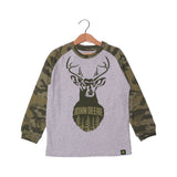 GREY DEER WITH CAMOUFLAGE SLEEVES PRINTED FULL SLEEVES T-SHIRT