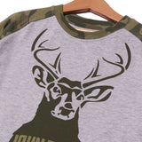 GREY DEER WITH CAMOUFLAGE SLEEVES PRINTED FULL SLEEVES T-SHIRT