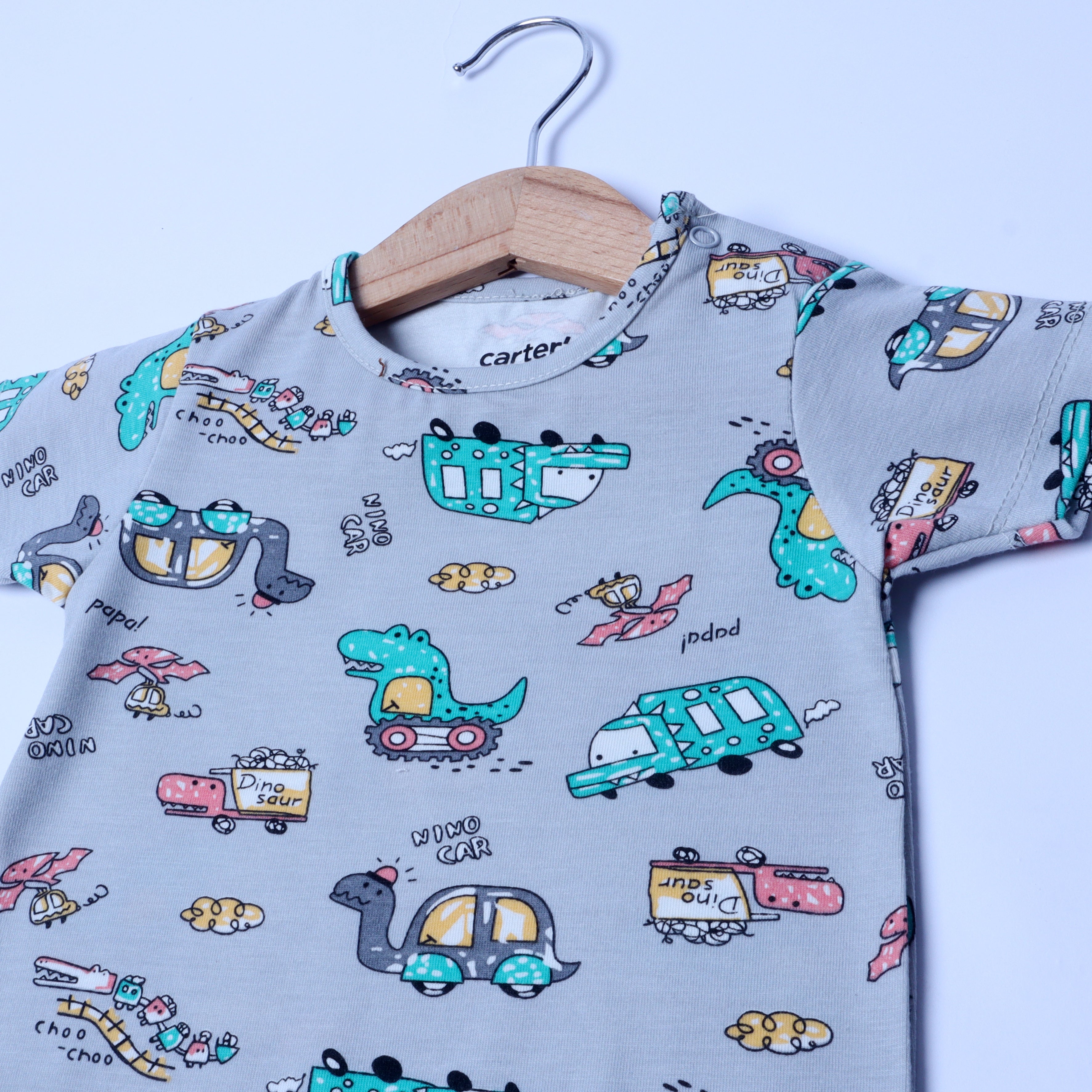 GREY NINO CAR PRINT HALF BODY ROMPER