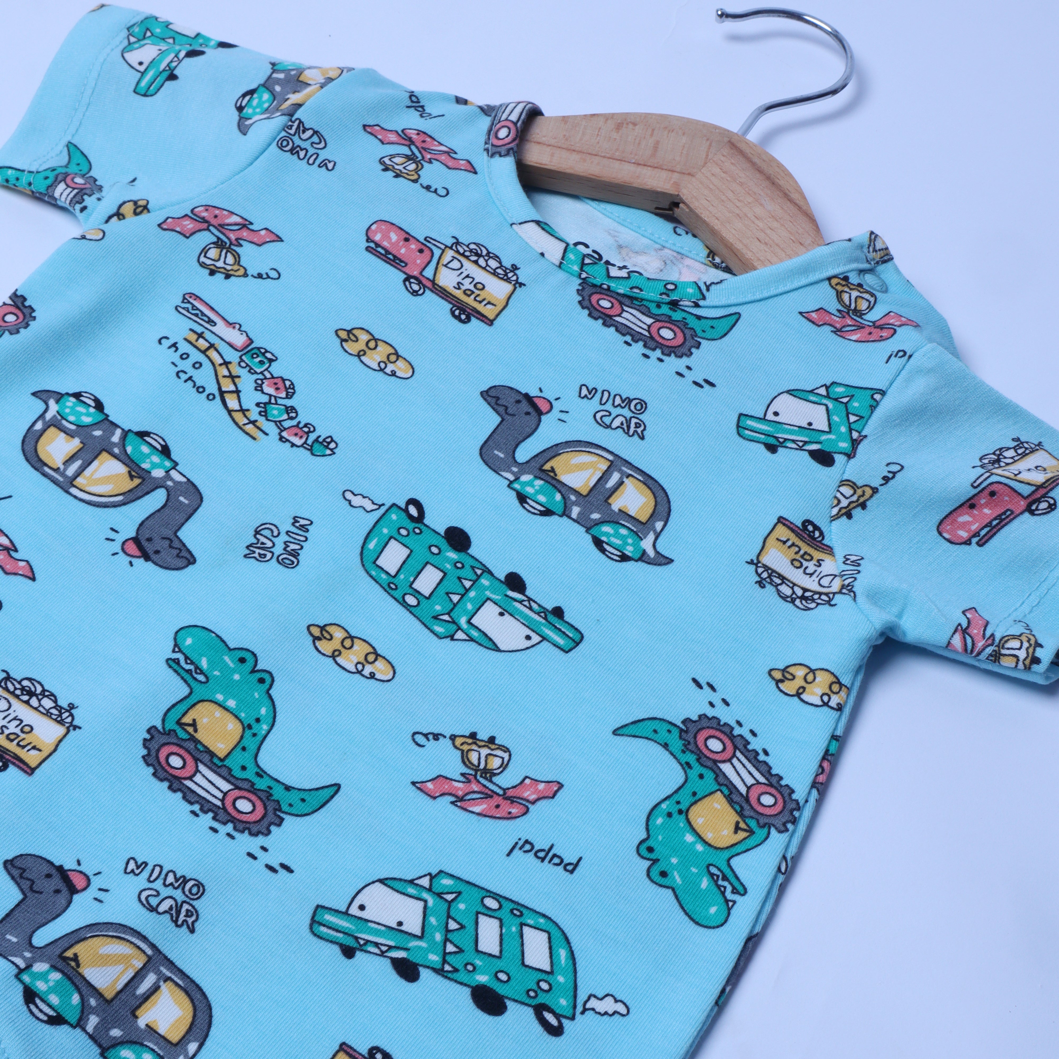 SKY BLUE NINO CAR PRINT HALF BODY ROMPER Secondary image