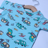 SKY BLUE NINO CAR PRINT HALF BODY ROMPER