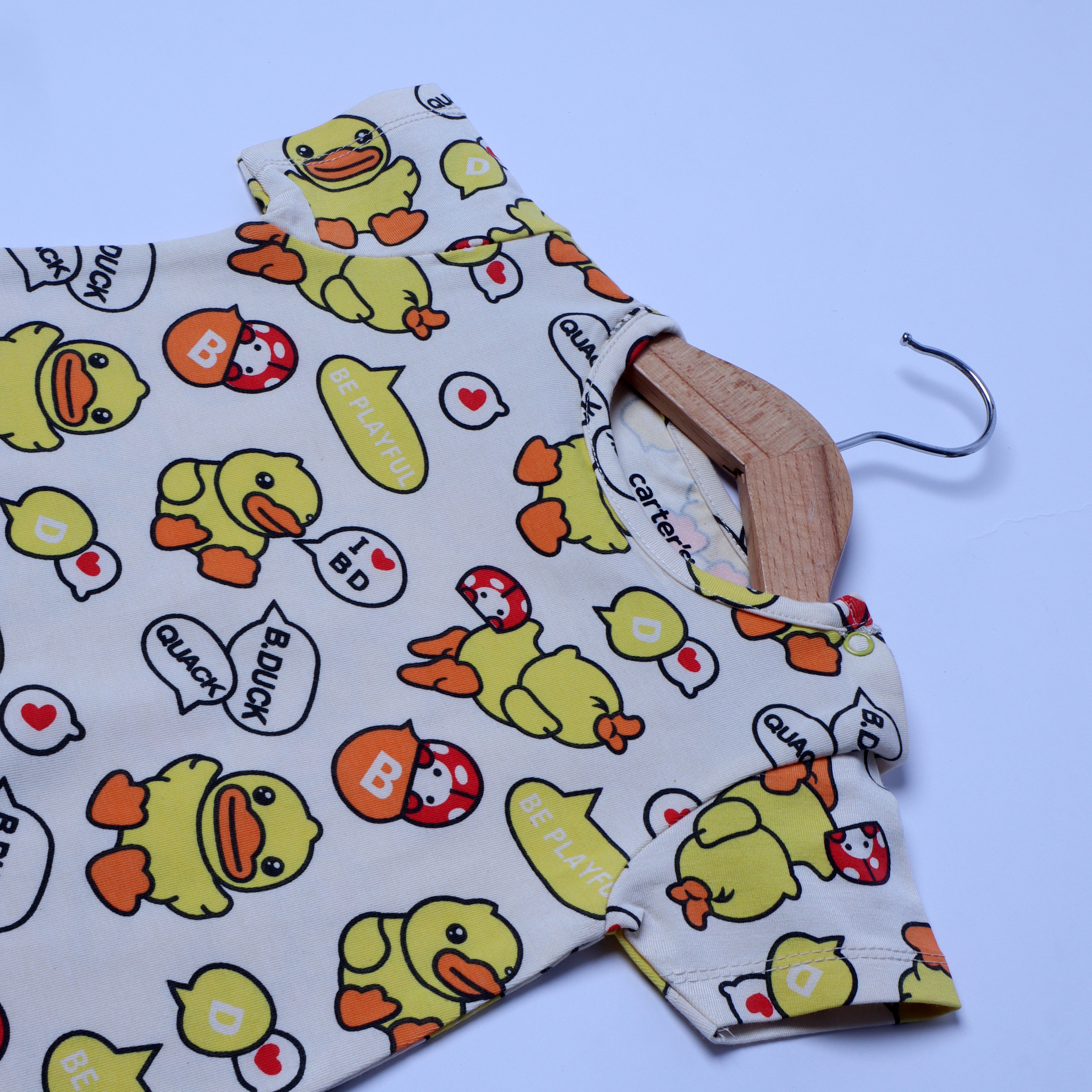 LIGHT YELLOW DUCK PRINT HALF BODY ROMPER