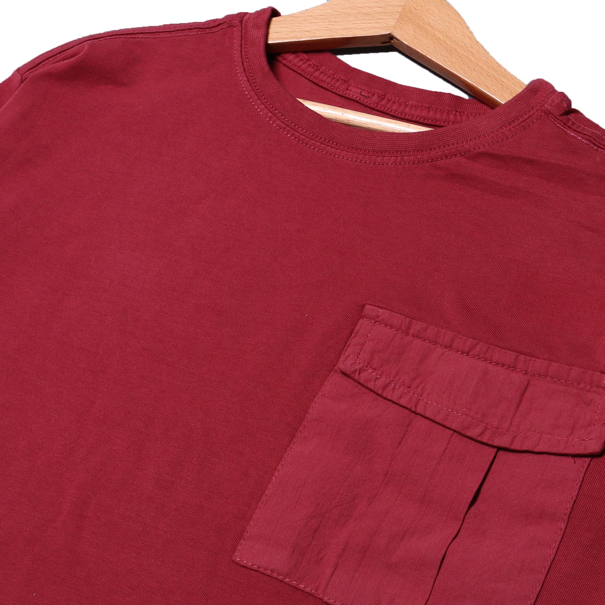 MINOR DEFECTION MAROON PLAIN WITH POCKET FULL SLEEVES T-SHIRT