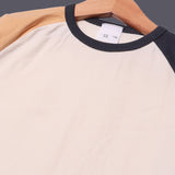CREAM PLAIN BROWN & BLUE SLEEVES FULL SLEEVES T-SHIRT