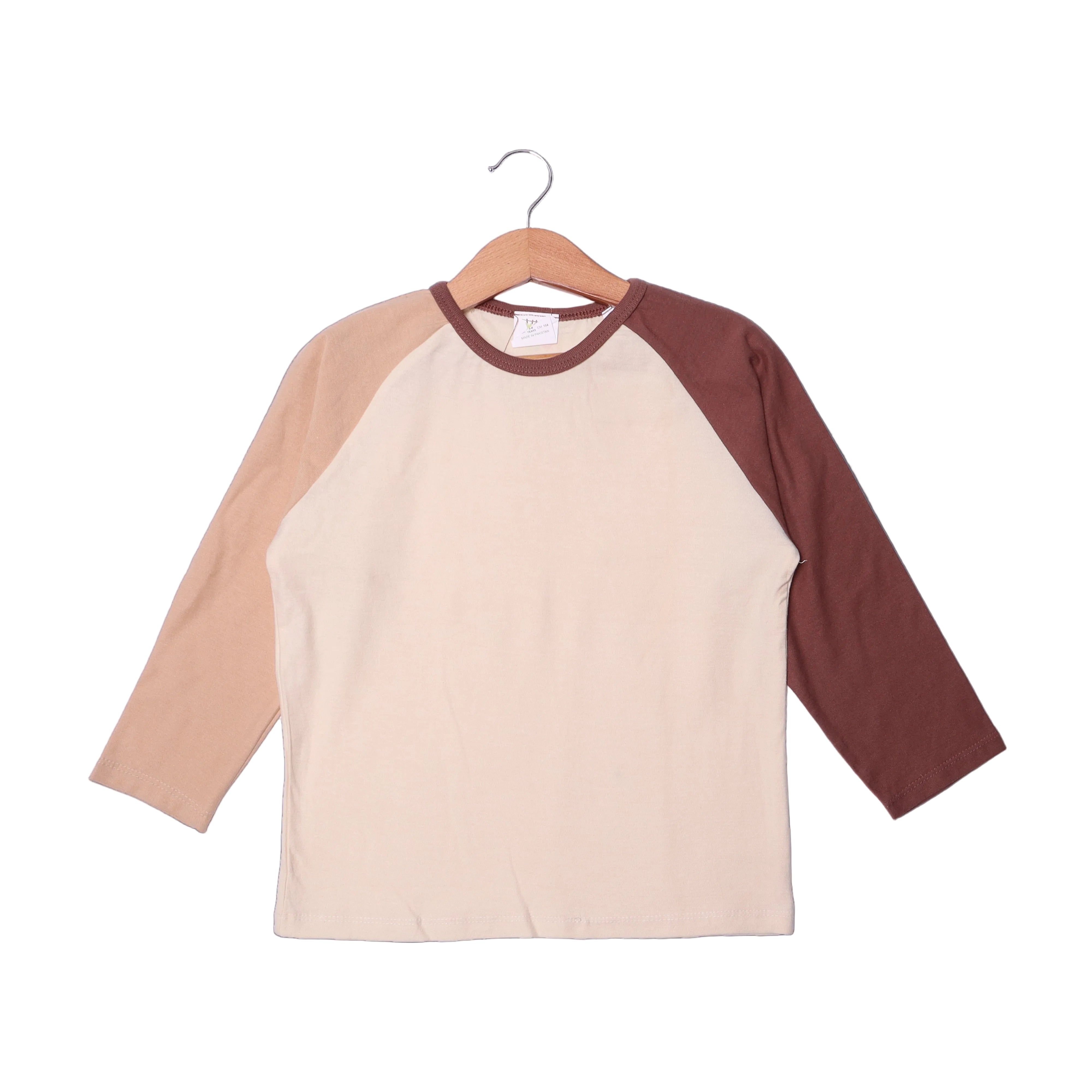 CREAM PLAIN LIGHT BROWN & BROWN SLEEVES FULL SLEEVES T-SHIRT Secondary image
