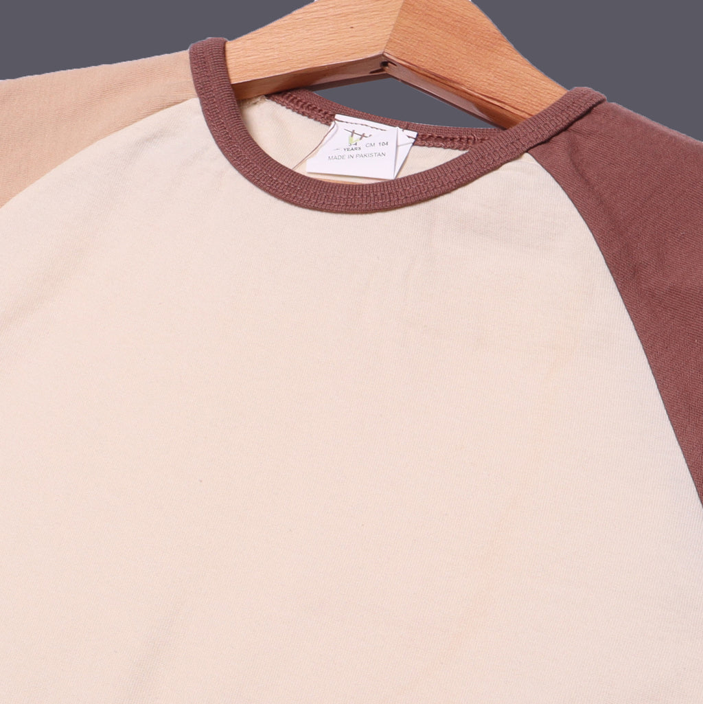CREAM PLAIN LIGHT BROWN & BROWN SLEEVES FULL SLEEVES T-SHIRT