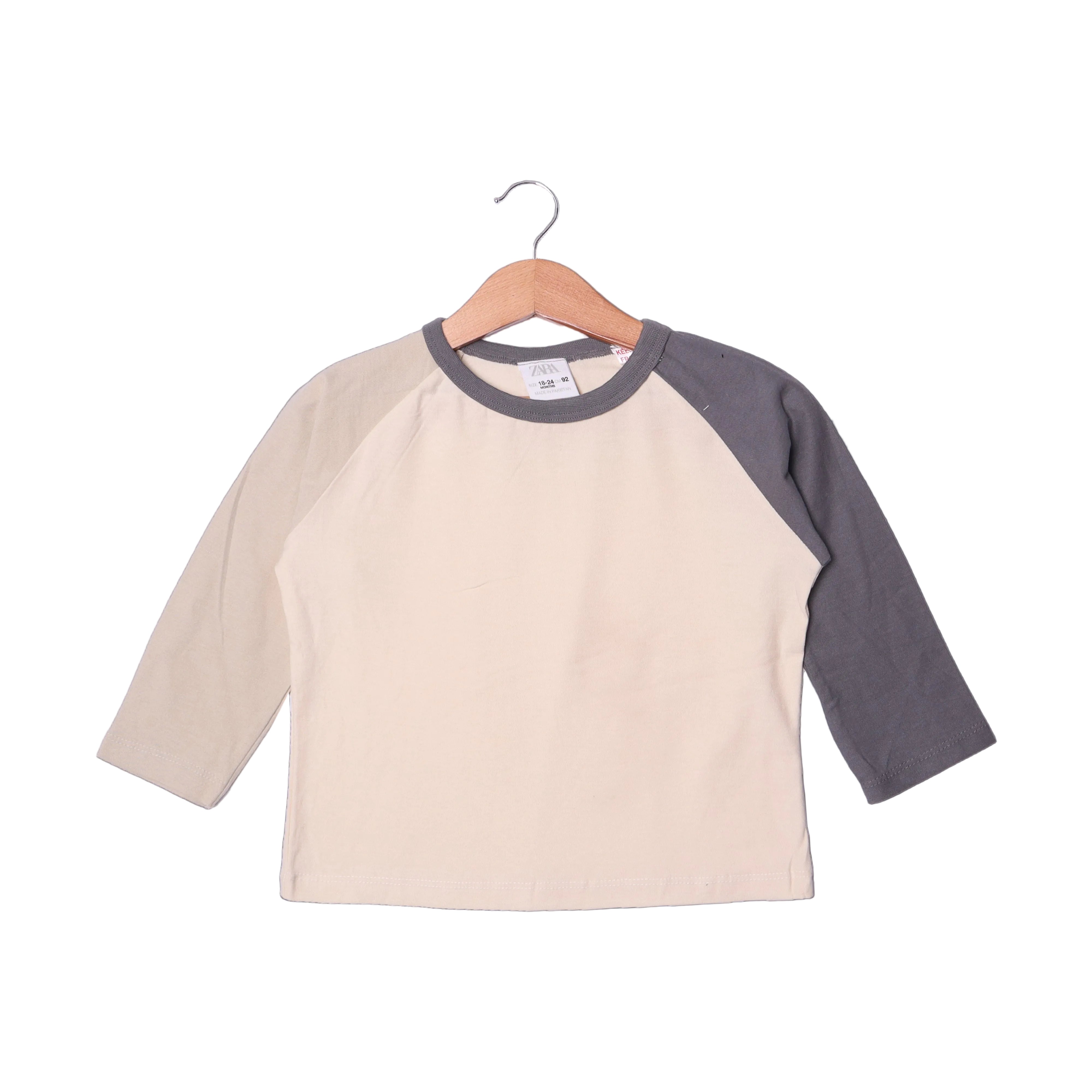 CREAM PLAIN LIGHT & GREY SLEEVES FULL SLEEVES T-SHIRT Secondary image