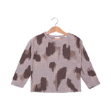 GREY WITH DARK BROWN SPLASH PRINTED FULL SLEEVES T-SHIRT