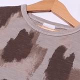 GREY WITH DARK BROWN SPLASH PRINTED FULL SLEEVES T-SHIRT