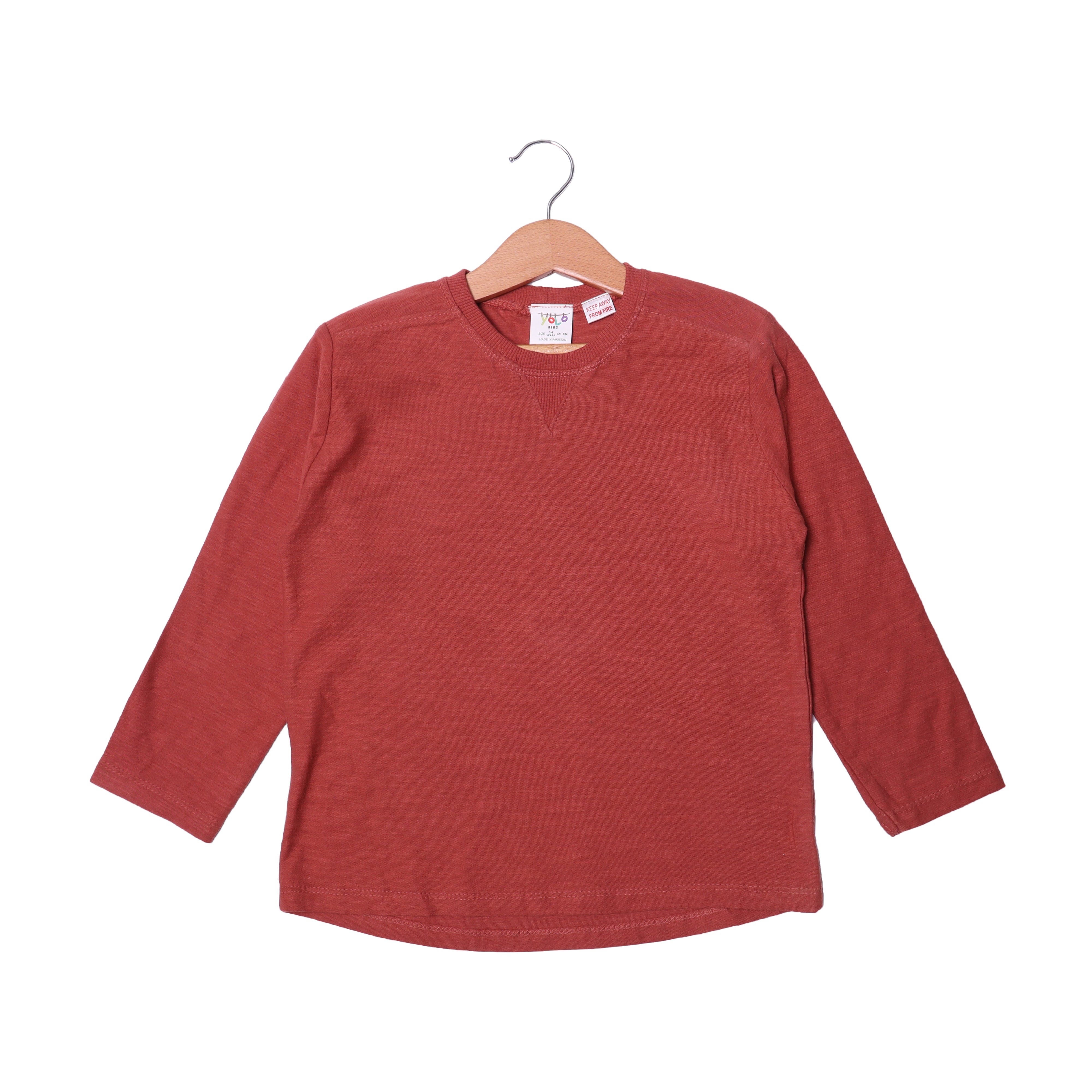 YOLO MAROON PLAIN ROUND NECK FULL SLEEVES T-SHIRT Secondary image