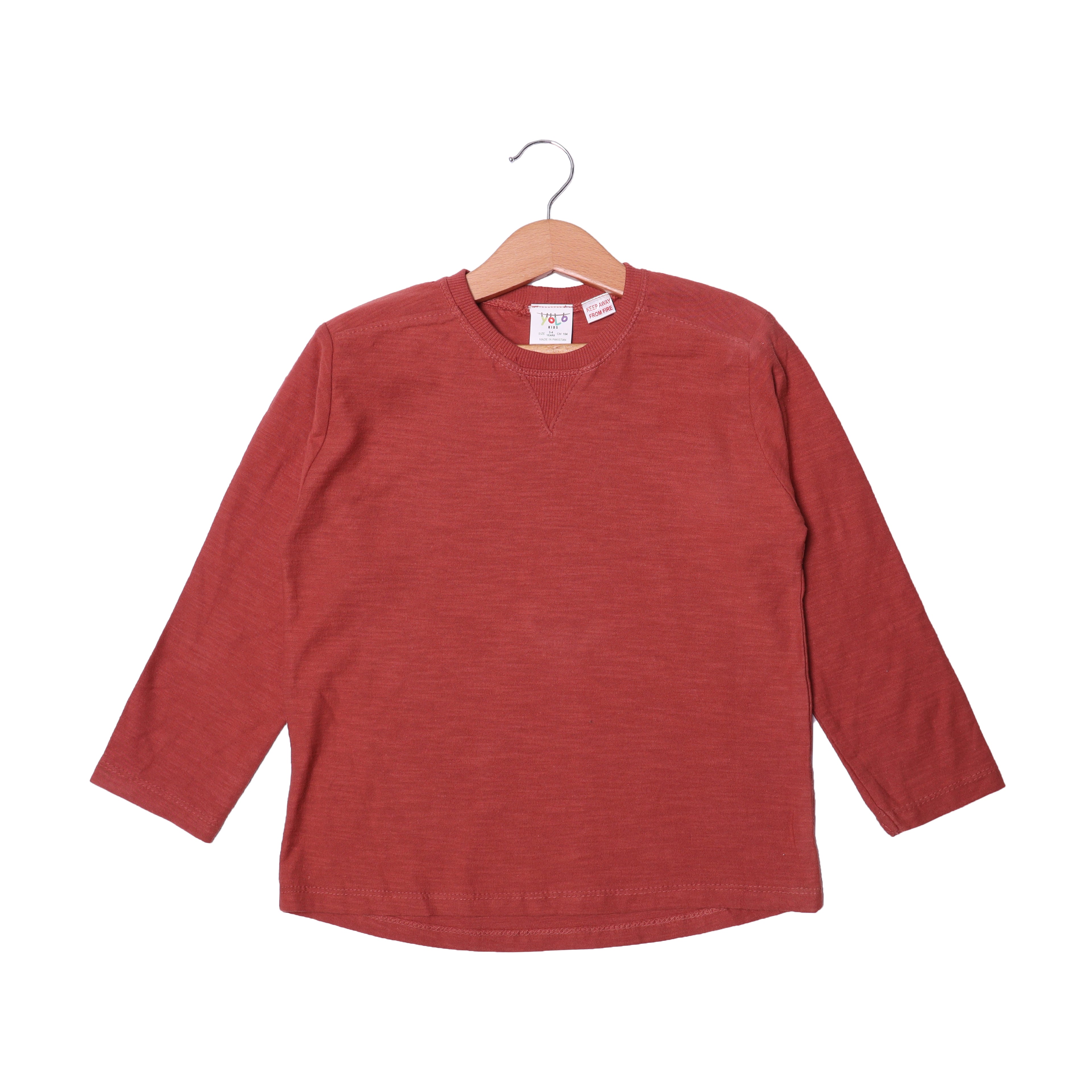 YOLO MAROON PLAIN ROUND NECK FULL SLEEVES T-SHIRT