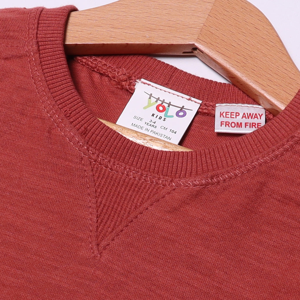 YOLO MAROON PLAIN ROUND NECK FULL SLEEVES T-SHIRT