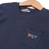NAVY BLUE WITH POCKET ROUND RIBBED NECK FULL SLEEVES T-SHIRT