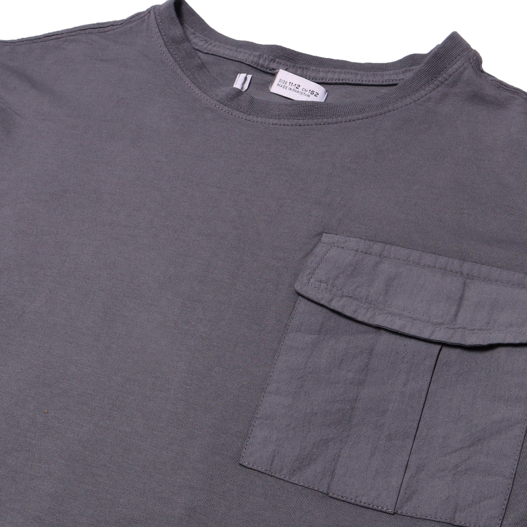 MINOR DEFECTION DARK GREY PLAIN WITH POCKET FULL SLEEVES T-SHIRT