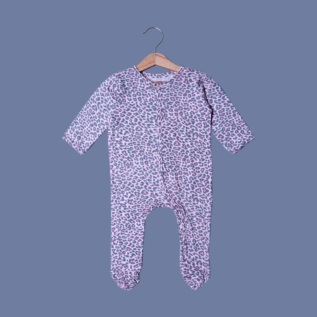 PINK CHEETAH PRINT COTTON JERSY FABRIC FULL BODY FULL SLEEVES ROMPER Secondary image