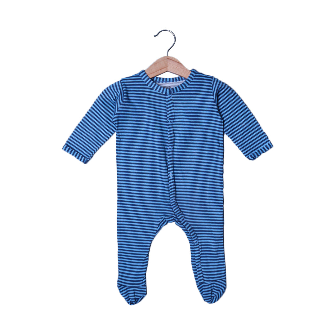 BLUE WITH BLUE STRIPES COTTON JERSY FABRIC FULL BODY FULL SLEEVES ROMPER