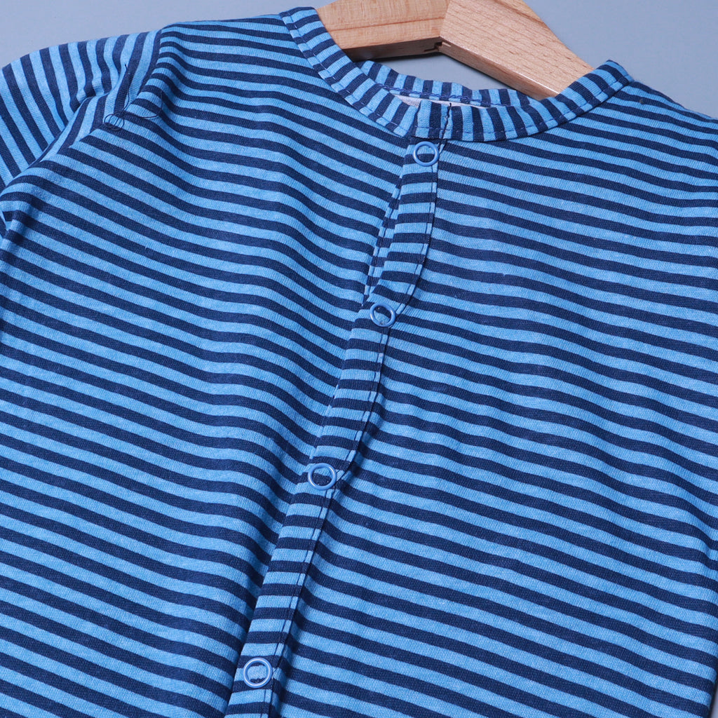 BLUE WITH BLUE STRIPES COTTON JERSY FABRIC FULL BODY FULL SLEEVES ROMPER