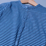 Load image into Gallery viewer, BLUE WITH BLUE STRIPES COTTON JERSY FABRIC FULL BODY FULL SLEEVES ROMPER

