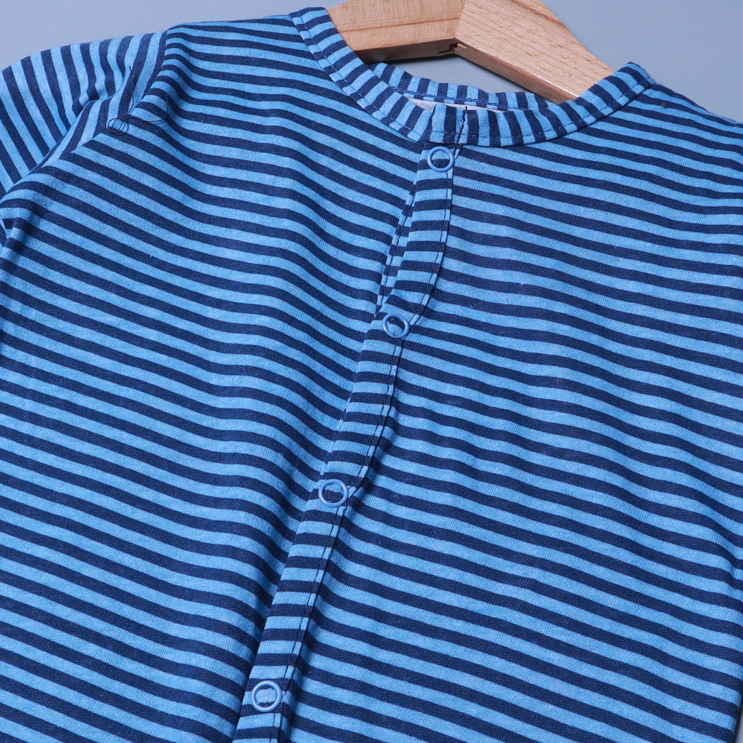 BLUE WITH BLUE STRIPES COTTON JERSY FABRIC FULL BODY FULL SLEEVES ROMPER