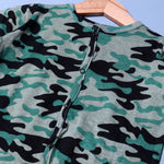 Load image into Gallery viewer, GREEN CAMOUFLAGE PRINT COTTON JERSY FABRIC FULL BODY FULL SLEEVES ROMPER
