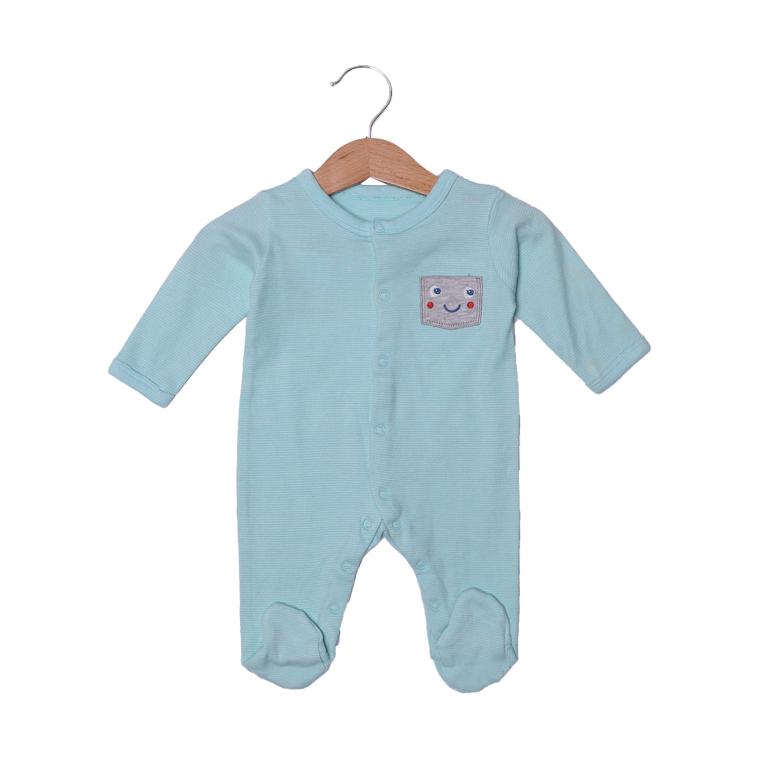 SKY BLUE SMILY FACE EMBROIDERED BOTH SIDES FULL BODY FULL SLEEVES ROMPERS Secondary image